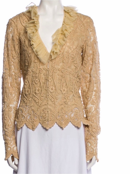 Ralph Lauren Tops - Ralph Lauren Women’s Ruffled V-Neck Lace Blouse in Cream